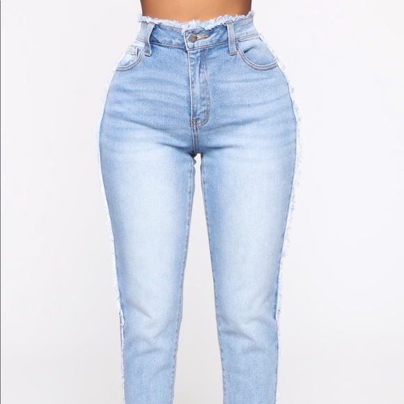 high waisted frayed jeans